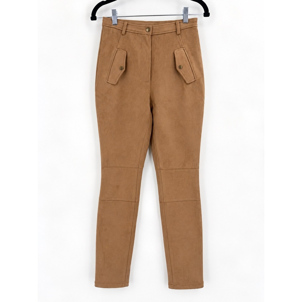 Tracy Reese Skinny Pant Women 4 Dark Sand Faux Suede Equestrian Core NWT Western